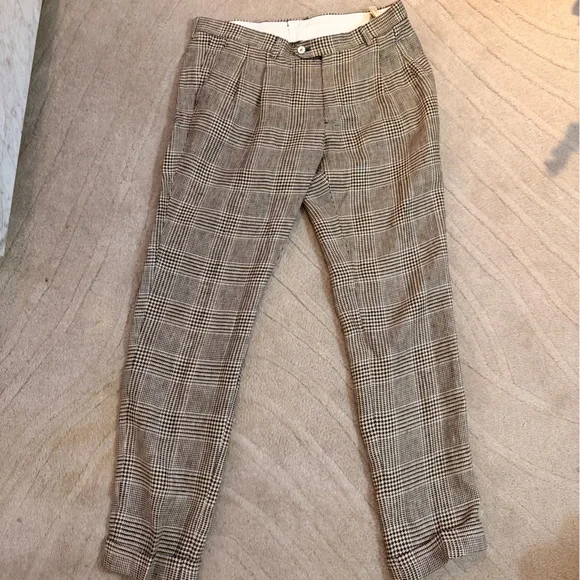 Massimo Dutti Brown Plaid Double-Breasted 100% Linen Suit - Picture 9 of 10